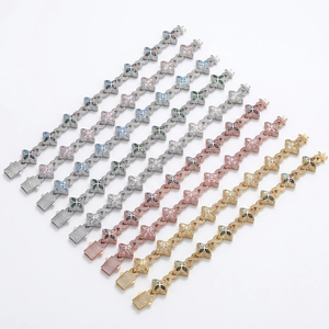 Gelang Hip-hop Rap Infinity Clover 5A Zircon Perhiasan Warna-warni Berlapis Besi Elektroplating Unisex untuk Perdagangan Lintas Batas - Product Image 5