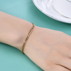 Pulsera de Cadena Figaro de 4 mm, Chapada en Oro, Acero Inoxidable, Joyería Unisex, Regalo - Product Image 2