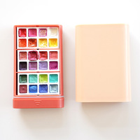Nouveau coffret de couleurs en plastique macaron 24 puits mini boîte de peinture portable de poche personnalisée palette de peinture
