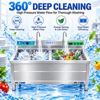 Machine à laver les aliments à double bac pour légumes et vaisselle, en acier inoxydable, équipement de cuisine commercial, service ODM