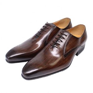 Chaussures habillées formelles en cuir véritable marron faites à la main pour hommes - Product Image 1