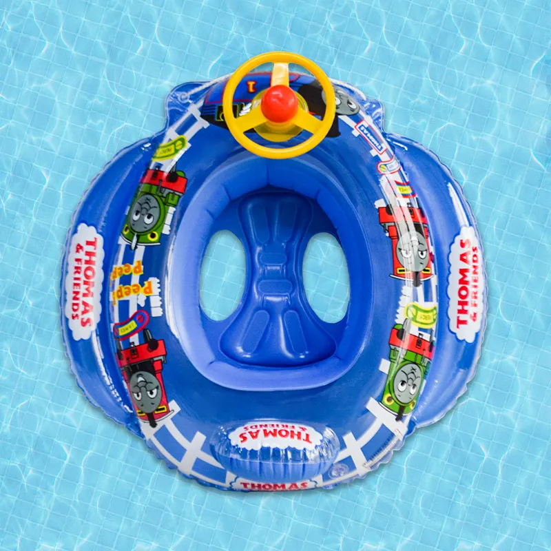 Kids Toddler Inflatable Pool Motorboat With Steering Wheel Baby Ride-on Seat Boat Swimming Float
