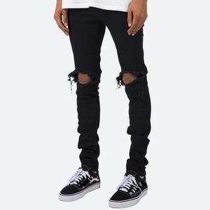 กางเกงยีนส์เดนิมสีดำฟอกทรงสกินนี่ฟิตแบบวินเทจขาดๆ สำหรับผู้ชาย ขายส่ง - Product Image 3