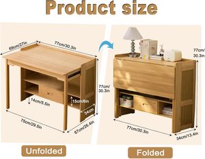 Escritorio Plegable de Bambú y Estantería <span class=keywords><strong>con</strong></span> Cajón, Mesa de Computadora Portátil Plegable, Ahorra Espacio, de Madera, para el Hogar, Dormitorio, Estudio u Oficina - Product Image 2