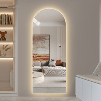Miroir pleine longueur arqué à LED rétroéclairé, commande tactile, intensité réglable, anti-buée, mural ou sur pied, pour projets hôteliers