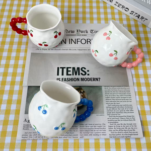 Mug à café en céramique 350 ml, personnalisé en usine, peint à la main, gaufré 3D, écologique, motif cerise, idéal pour un cadeau - Product Image 4