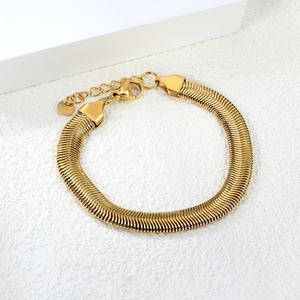 Trendy Fashion <b>Adjustable</b> 18k Gold Plated Tarnish Free Stainless Steel Snake Chain <b>Bracelet</b> Chunky Cuban <b>Bracelet</b> for Women - Product Image 1