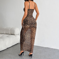 Ensemble de lingerie sexy pour femmes avec dentelle tissée à imprimé léopard et décorations à trous, combinaison longue, contrôle léger, sans couture, fine, en stock