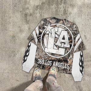 Custom Cotton Camouflage Fabric Oversized Sublimation Print T <b>Shirt</b> <b>Waffle</b> Knit Double Layer Long Sleeve Jersey T-<b>shirt</b> for Men - Product Image 1