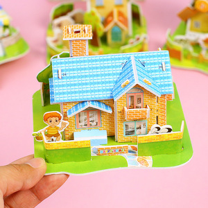 Mini rompecabezas de casa 3D para niños, juguete de educación temprana para montar, colores mezclados, de 5 a 7 años, unisex - Product Image 1