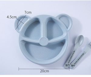 Juego de vajilla para bebés con tazón, cuchara y tenedor, diseño de oso de dibujos animados, platos infantiles para comer, vajilla anti-quemaduras de paja de trigo, plato de entrenamiento - Product Image 5