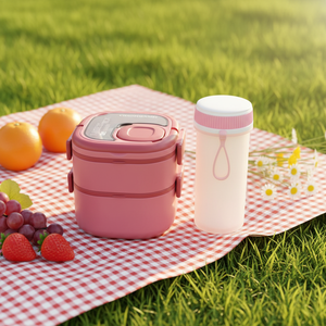 Boîte à <span class=keywords><strong>lunch</strong></span> pour enfants à double étage de grande capacité 1700 ml, ensemble de boîtes à <span class=keywords><strong>lunch</strong></span> portables et durables pour enfants avec bouteille d'eau pour l'école - Product Image 5