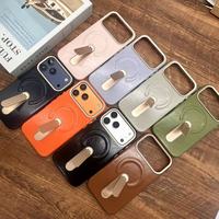 Étui de téléphone rétro personnalisé en cuir PU texturé effet cire d'huile pour iPhone 15 16 17 Pro Max