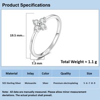 Bague trèfle à quatre feuilles en argent sterling 925 avec moissanite, ajustable et porte-bonheur