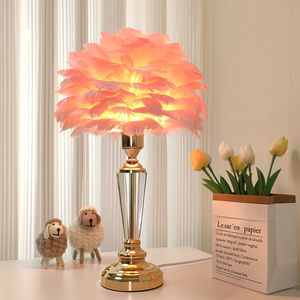 <span class=keywords><strong>Lampe</strong></span> de table LED <span class=keywords><strong>moderne</strong></span> en fer avec plumes rouges et lumière blanc chaud à intensité variable pour chambre à coucher, design tendance 220V - Product Image 4