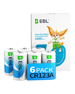 Paquete de 6 Baterías de Litio <span class=keywords><strong>EBL</strong></span> CR123A de <span class=keywords><strong>9V</strong></span>, 3 Voltios, 123, 1600mAh, 10 Años de Duración, para Cámara - Product Image 1