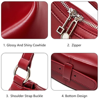 Sac croissant d'épaule en cuir véritable pour femme, style luxe discret, texture Napa lisse, sac lune, en stock, marque privée, logo ODM