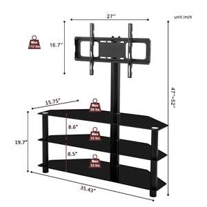 35.4 Inch Black Multi-Function DB <b>TV</b> <b>Stand</b> 360 Degree Swivel 3-Tier Height Adjustable Steel <b>Bracket</b> for LED <b>TV</b> in Office Use - Product Image 4