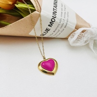 Collier en acier inoxydable HC Romantic avec pendentif cœur rose, collier simple de haute qualité pour femme