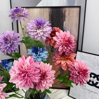 Composition florale artificielle multicolore en soie à 3 têtes, type Dalia, pour décoration de mariages et d'espaces extérieurs, avec supports au sol