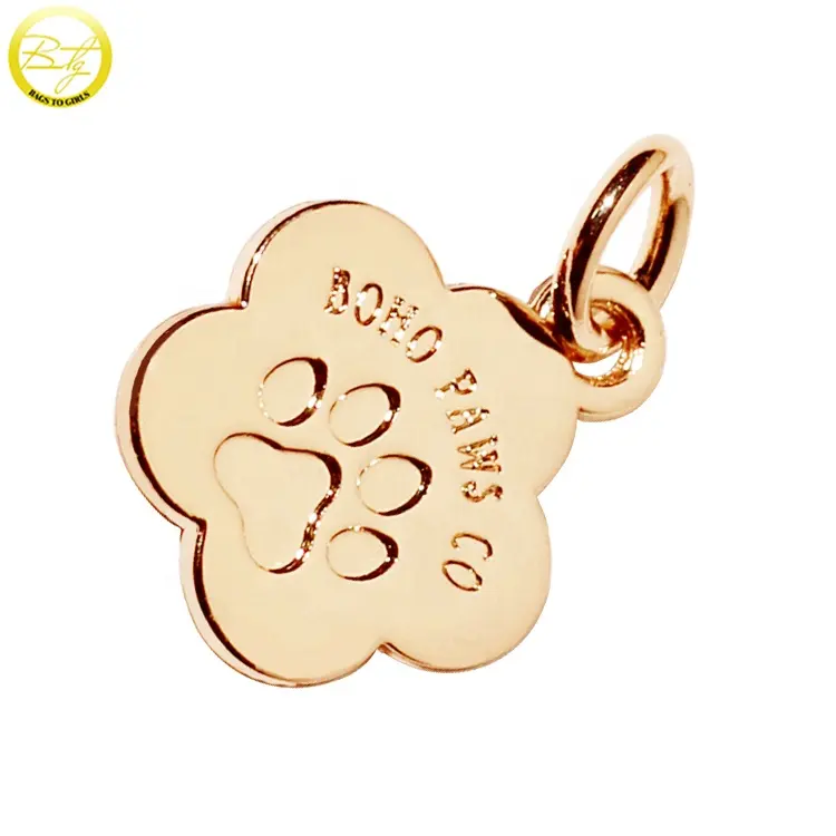 Promotion cute pet paw logo flower charms gold color collar leash engraving pendant for jewelry fitting