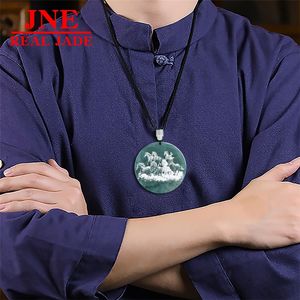 Colgante de Jade Natural Tipo A, Grabado con Sombra de Agua Azul, Paisaje de Dos Caballos, Jade de Hielo, Zodiaco Chino, para Hombre y Mujer - Product Image 4