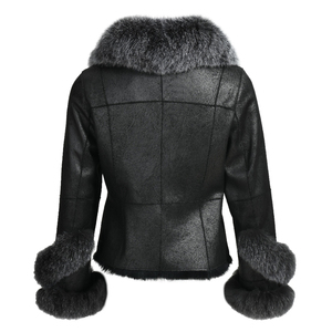 Giacca di nuovo stile genuina con collo e polsini in pelliccia di volpe di lusso caldi cappotti invernali con vera pelliccia da <span class=keywords><strong>donna</strong></span> in <span class=keywords><strong>Shearling</strong></span> - Product Image 3