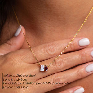 Collar con Colgante Doble <span class=keywords><strong>de</strong></span> Acero Inoxidable EManco con Circonita Cúbica en Forma <span class=keywords><strong>de</strong></span> Gota <span class=keywords><strong>de</strong></span> Agua, Joyería Fina <span class=keywords><strong>de</strong></span> Moda para Mujer, Ideal para Aniversario - Product Image 3