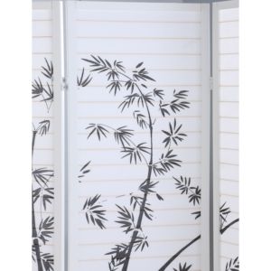 DB Antique Bamboo Print 4-Panel Framed <b>Room</b> Screen <b>Divider</b> Foldable Movable for Bedroom <b>White</b> with Oriental Art Design Indoor Us - Product Image 3