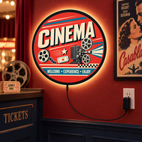 Enseigne lumineuse rétro ronde en métal pour cinéma, théâtre, décoration murale pour salle de cinéma, salle de jeux, studio de cinéma, bar, salon et salle multimédia à domicile