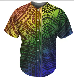 Полинезийская племенная Мужская футболка с пуговицами, 3D рубашка, уличная одежда, футболки с принтом, хип-хоп, изготовленная на заказ бейсбольная Футболка, дешевая футболка