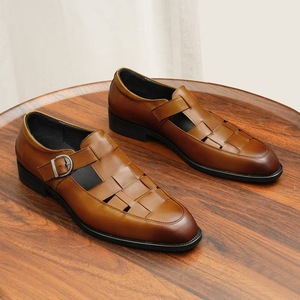 Chaussons pour hommes, sandales pour hommes, claquettes pour hommes, chaussures décontractées pour hommes, chaussures simples et polyvalentes en cuir véritable, pour le bureau, couleur claire - Product Image 4
