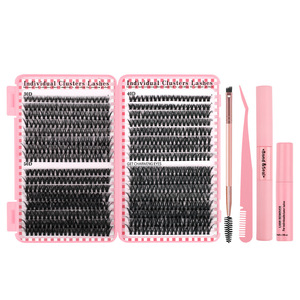 Kit de Extensiones de Pestañas de 640 Clusters, Rosa, 30D 40D 50D, Mixtas, con Pinzas, Removedor, Adhesivo y Sellador, Libro de Pestañas - Product Image 1