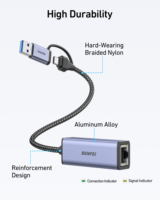 Adaptor USB ke Ethernet BENFEI, Adaptor Jaringan LAN Gigabit Ethernet 1000 Mbps USB 3.0 dengan Kabel Nilon Terjalin dan Casing Aluminium