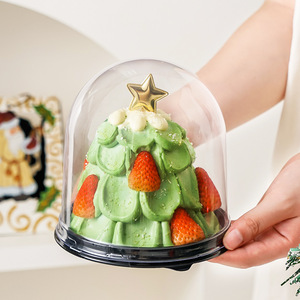 Boîte à gâteau ronde transparente de 4 pouces en forme de demi-cercle avec motif d'arbre de Noël pour l'emballage de pâtisseries et de mousses - Product Image 2