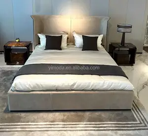 Современный новый дизайн коричневая деревянная Двойная бежевая бархатная кожаная кровать номер люкс современная роскошная мебель для дома дизайн кровати размера "King-Size"