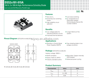 ไดโอด DSS2x10 150V SCHOTTKY 2X100A โมดูลเซมิคอนดักเตอร์แบบไม่ต่อเนื่อง DSS2x101-015A โมเดล - Product Image 3