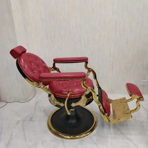 Silla de Barbería de Estilo Antiguo, Color Rojo y Plateado, para Peluquería, en Venta - Product Image 3