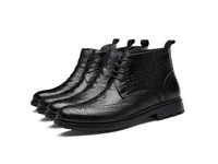 Bottes décontractées pour hommes en cuir véritable, montantes, avec fermeture éclair, doublure en cuir et fourrure, personnalisables avec logo, vente en gros
