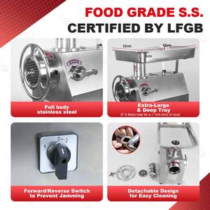 Horus TK-22 250 kg/h 1800 W Hachoir à viande électrique haute puissance entièrement en acier inoxydable pour usage commercial - Product Image 3