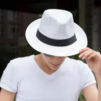 Fedora Straw Beach Hat for Men, Panama Style, Wide Brim Cap