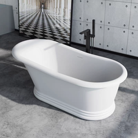 Baignoire autoportante en surface solide blanche mate en forme de voilier, 1600 mm de profondeur, pour hôtels et villas de luxe