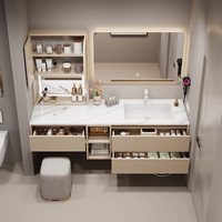 Meuble de salle de bain et coiffeuse combinés, en céramique, mural, style américain, écologique, durable, personnalisable pour appartement