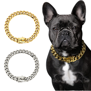 Collier pour chien de luxe tactique en métal avec chaîne lourde à maillons cubains et diamants artificiels brillants pour Pitbull et Bouledogue, personnalisable - Product Image 2