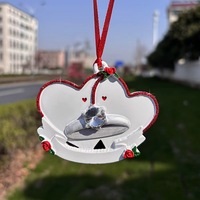 Pendentif d'arbre de Noël Zibi en forme de double cœur rose, bague, romantique, en résine peinte à la main