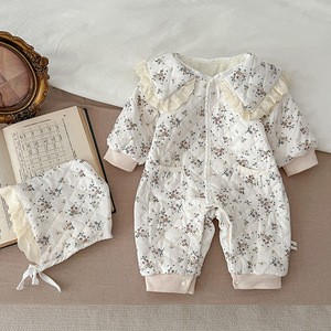 <span class=keywords><strong>Combinaison</strong></span> en polaire pour bébé <span class=keywords><strong>fille</strong></span> Angou, nouvelle arrivée hiver, avec petit motif floral, chapeau, barboteuse longue, vêtements d'extérieur - Product Image 2