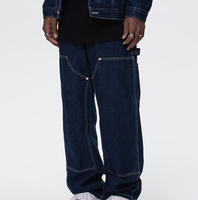 Jean Carpenter pour Homme, Denim Noir Délavé, Double Genou, Coupe Ample et Large, Style Workwear, avec Boucle pour Marteau, Personnalisable
