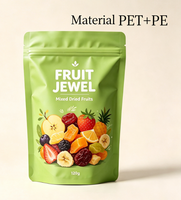 Op maat gemaakte staande ritssluitingszak van PET PE, hersluitbaar, voor gedroogd fruit, met gravure-digitaal drukwerk, kleine minimale bestelhoeveelheid voor het bewaren van snacks