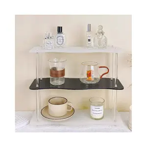 מדף פינה אקרילית ברורה 2 שכבה דלפק חדר אמבטיה תצוגה מתלים עבור חדר אמבטיה מטבח משרד איפור