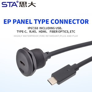 Connecteur circulaire étanche IP67 EP Type-C 3.0 3.2, 20 Gbit/s, montage sur panneau, prise femelle, type C, fiche aviation - Product Image 2